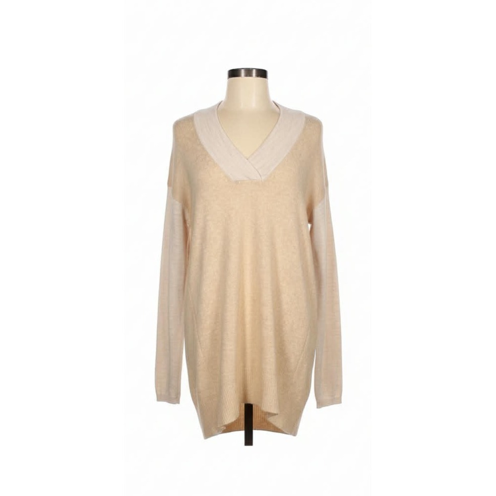 Anthropologie Moth Colorblock Pullover Alpaca Wool Sweater Tan Cream V Neck Sz S